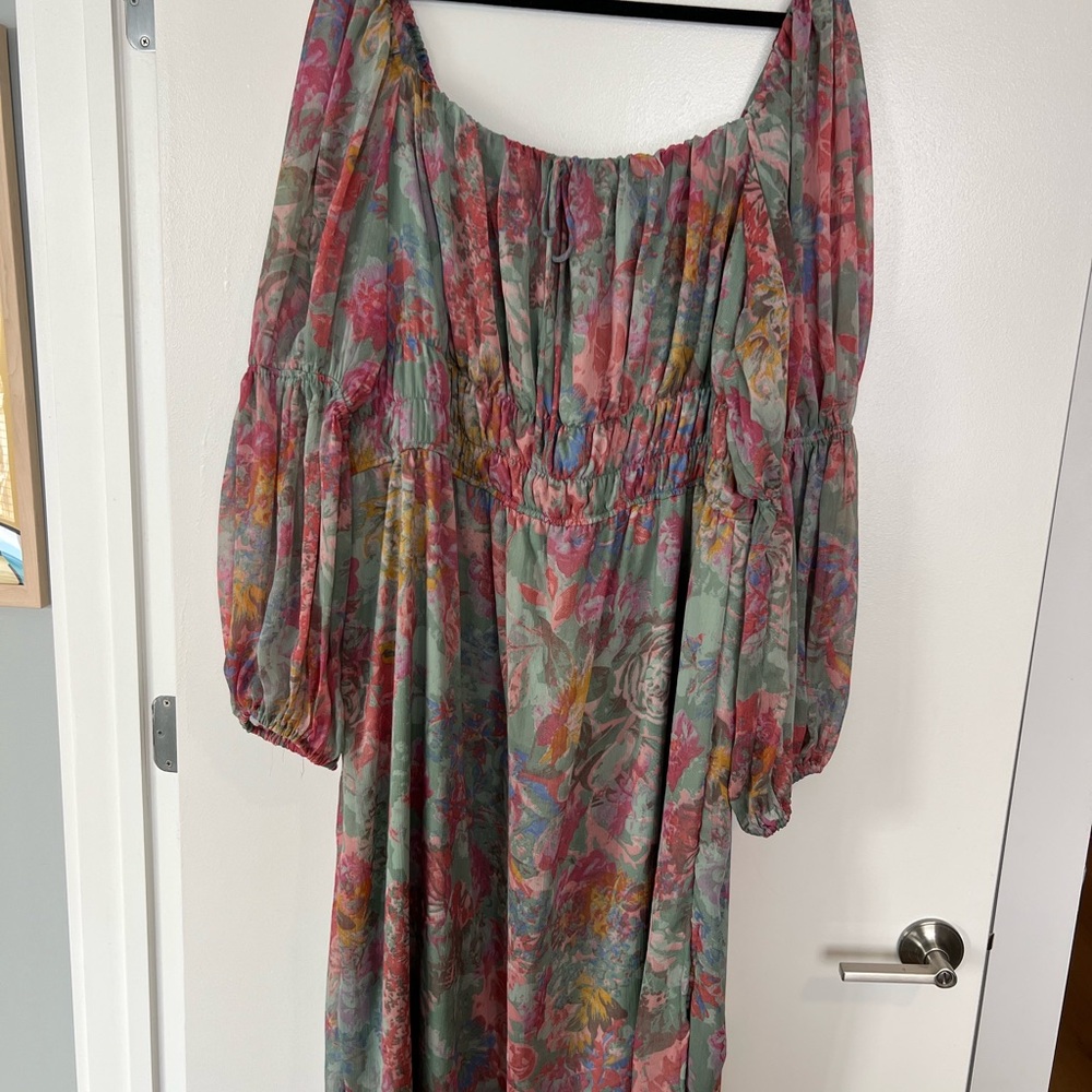 Chi Chi London Floral Long Sleeve Dress - Pink and Green